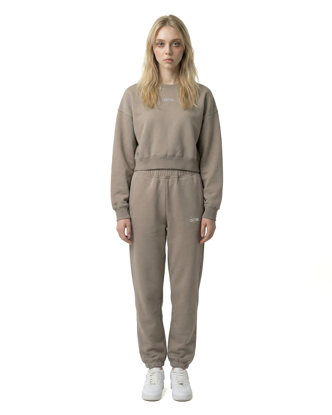 CROPPED RELAXED CREW SWEAT - beige