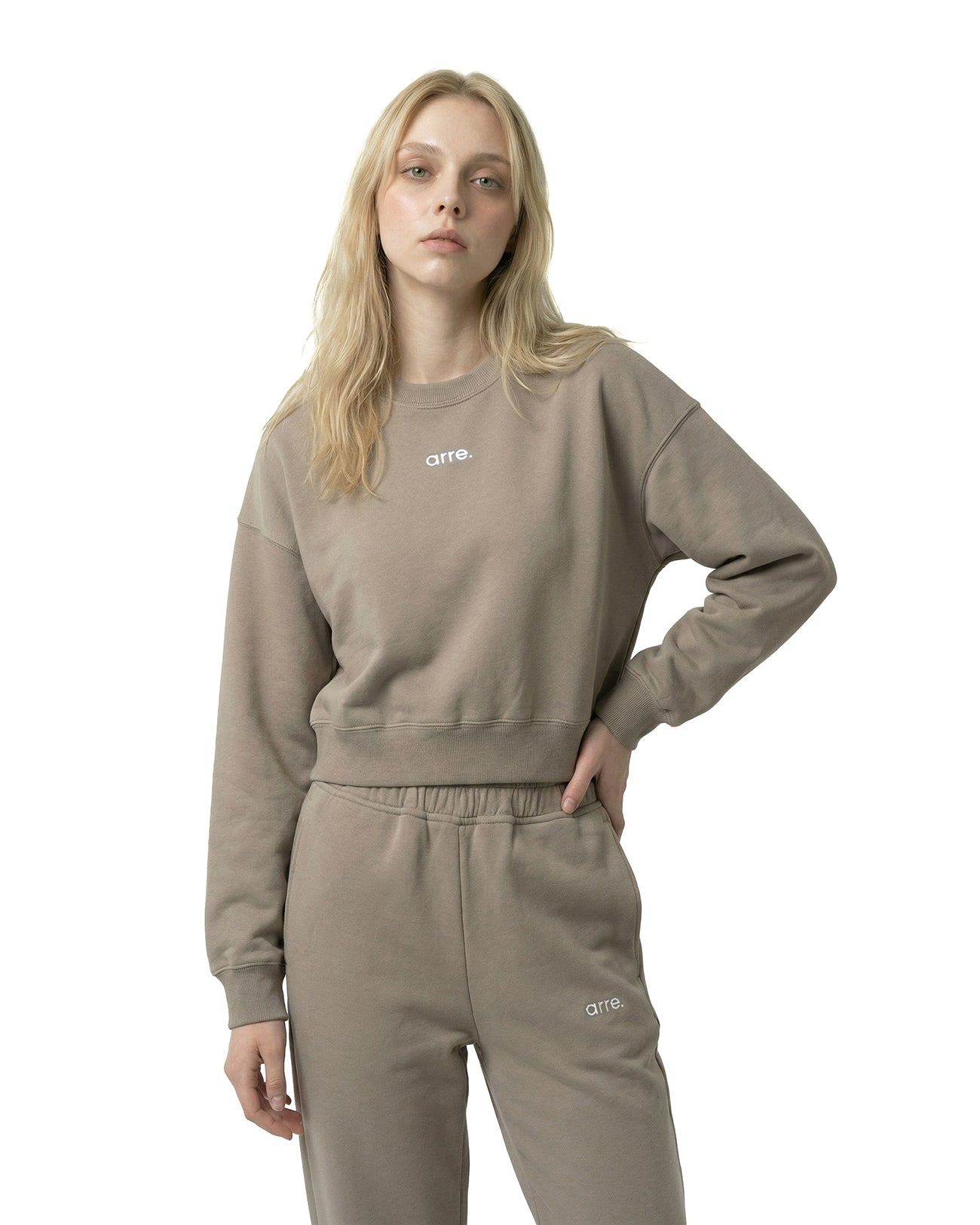 CROPPED RELAXED CREW SWEAT - beige