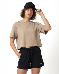 CROPPED RELAXED TEE - light beige