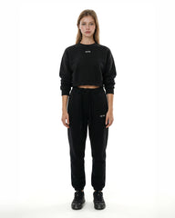 CROPPED RELAXED CREW SWEAT - black