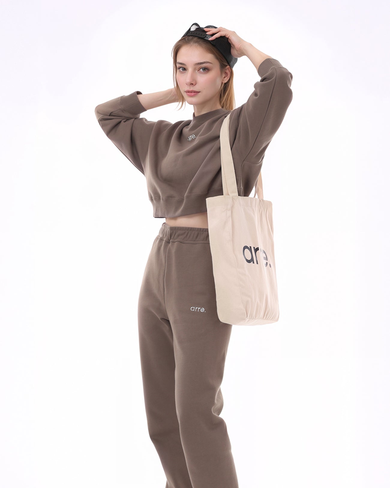 CROPPED RELAXED CREW SWEAT - beige