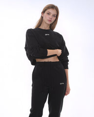 CROPPED RELAXED CREW SWEAT - black