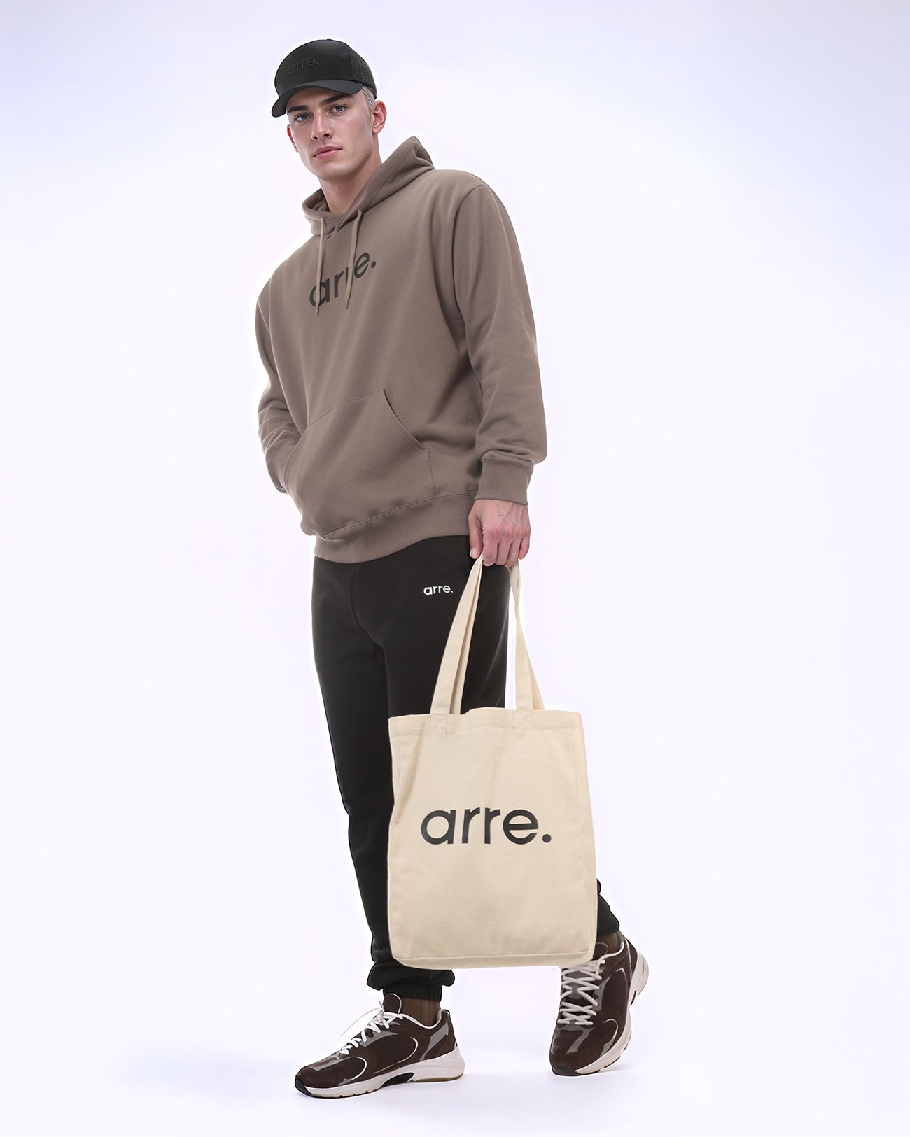 STANDARD LOGO SWEAT HOODIE - beige